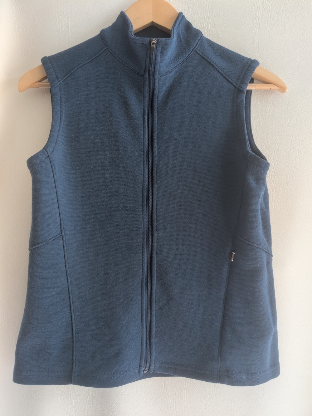 Ibex Blue Wool Sleeveless Full Zip Vest - S
